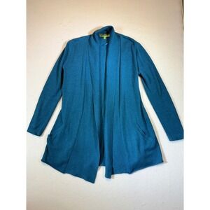 Sigrid Olsen Signature Teal Blue Open Front Cardigan XS Pockets Sweater